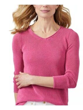 J. McLaughlin Callum Open Knit V-neck Sweater in Azalea Pink Size M
